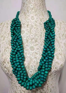N512 Turquoise Multi Strand Bead Necklace with FREE Earrings - Iris Fashion Jewelry