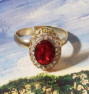 AR48 Gold Red Oval Gemstone Adjustable Ring - Iris Fashion Jewelry