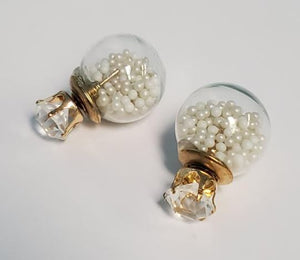 *E549 Gold White Ball Filled Rhinestone & Ball Earrings - Iris Fashion Jewelry