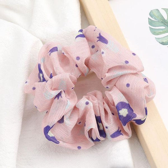 H429 Pink Floral Hair Scrunchie - Iris Fashion Jewelry