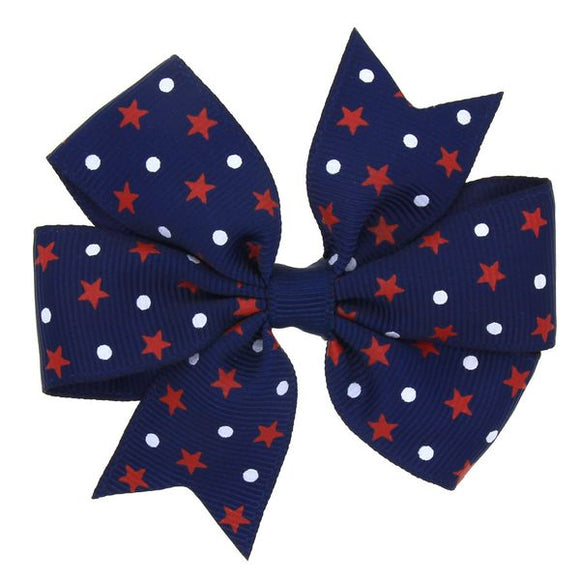 H596 Small Navy Blue Stars & Dots Bow Hair Clip - Iris Fashion Jewelry