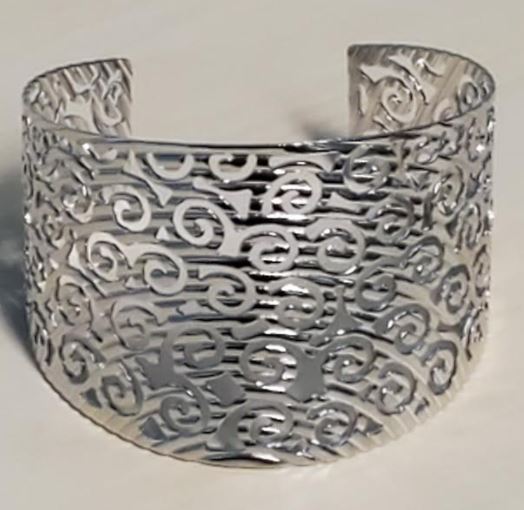 B984 Silver Swirl Design Cuff Bracelet - Iris Fashion Jewelry