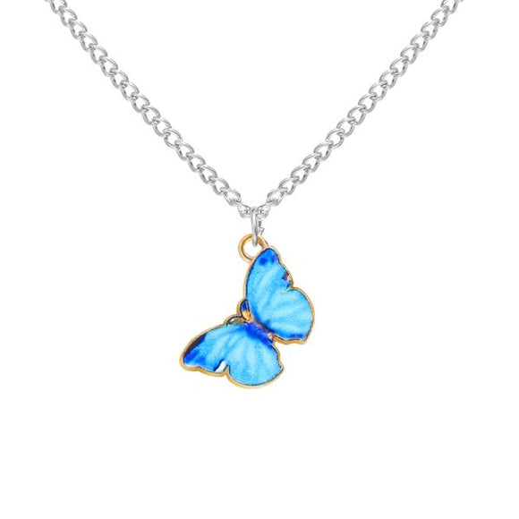 L296 Silver Blue Butterfly Necklace FREE Earrings - Iris Fashion Jewelry