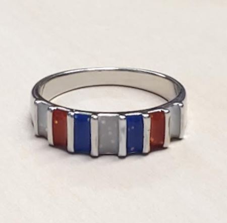R62 Silver Red White Blue Glitter Ring - Iris Fashion Jewelry