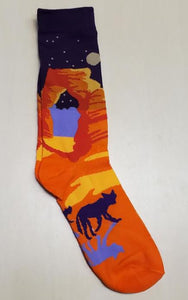 SF490 Orange Lone Wolf in the Desert Socks - Iris Fashion Jewelry