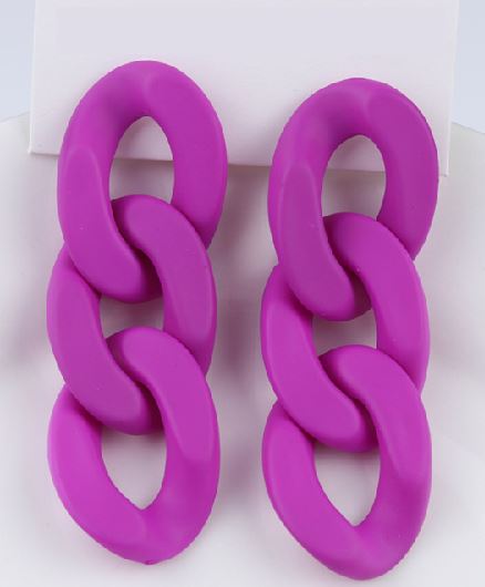 E1436 Fluorescent Purple Chain Link Earrings - Iris Fashion Jewelry