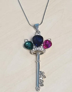 N1018 Silver Multi Color Gemstone Crown Key Necklace with FREE Earrings - Iris Fashion Jewelry