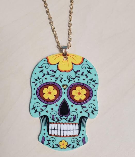 N1693 Mint Green Sugar Skull Acrylic Long Necklace with FREE Earrings - Iris Fashion Jewelry
