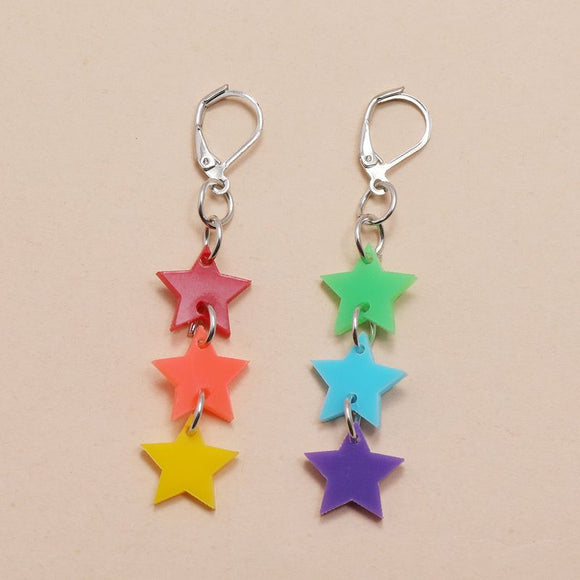 E153 Multi Color Star Dangle Earrings - Iris Fashion Jewelry