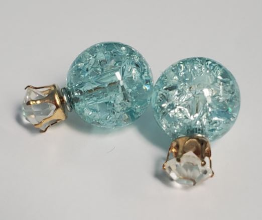 *E588 Light Blue Ice Breaker Ball & Rhinestone Earrings - Iris Fashion Jewelry