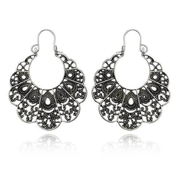 E1468 Silver Filigree Openwork Earrings - Iris Fashion Jewelry