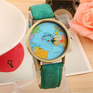 W107 Green Band Globe Collection Quartz Watch - Iris Fashion Jewelry