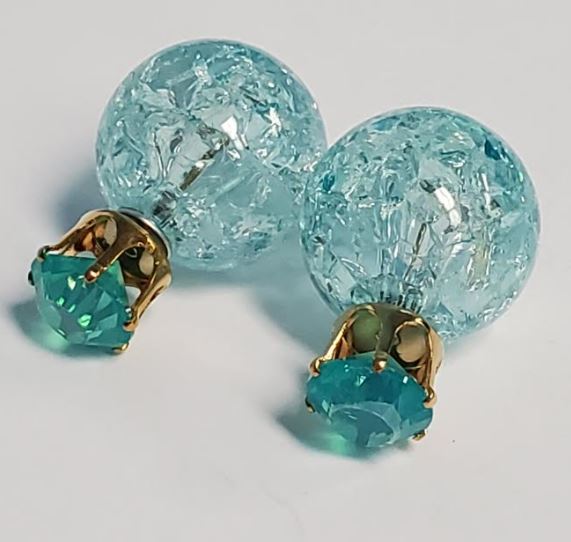 *E522 Light Blue Ice Breaker Ball & Rhinestone Earrings - Iris Fashion Jewelry