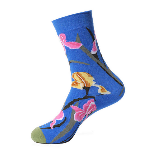 SF1055 Royal Blue Floral Print Socks - Iris Fashion Jewelry