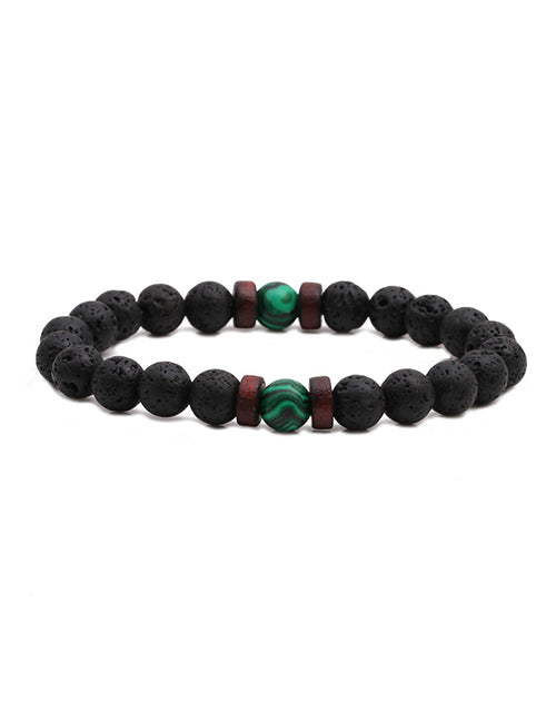 B846 Black Lava Stone Green Bead Bracelet - Iris Fashion Jewelry