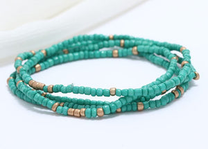 B1101 Seafoam Green & Gold Seed Beads Strand Bracelet - Iris Fashion Jewelry