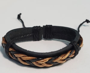 *B631 Black Leather Braided Bracelet - Iris Fashion Jewelry