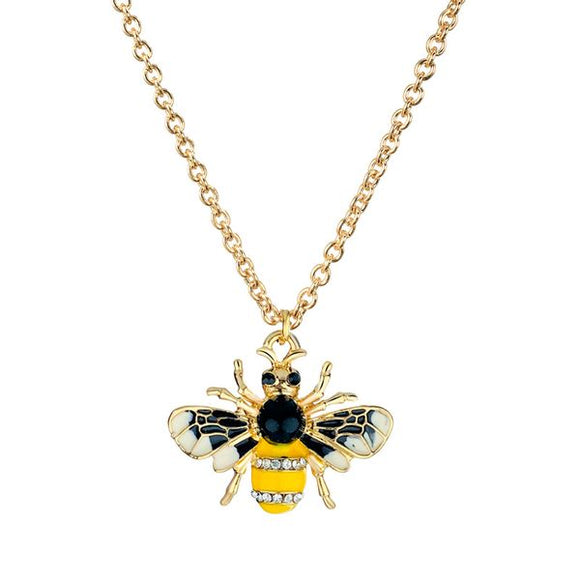 N451 Gold Black & Yellow Moth Rhinestones Necklace FREE Earrings - Iris Fashion Jewelry