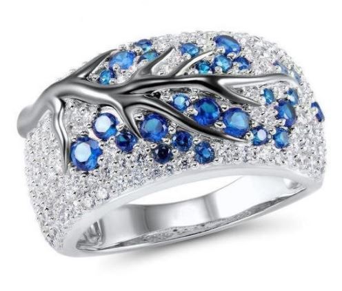 R139 Silver Blue Gemstone Tree Design Ring - Iris Fashion Jewelry