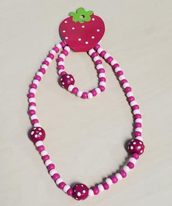 L236 Pink Polka Dot Wooden Necklace & Bracelet Set - Iris Fashion Jewelry