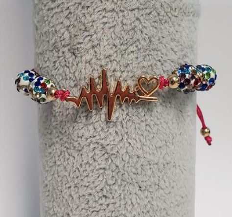 B768 Heart Beat Pulse Gemstone Pink Cord Bracelet - Iris Fashion Jewelry