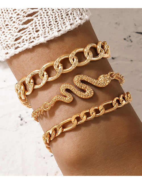 B1146 Gold Snake Chain Bracelet Set - Iris Fashion Jewelry