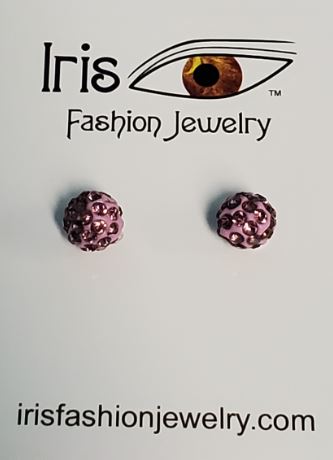 *E586 Lavender Rhinestone Covered Ball Magnetic Earrings - Iris Fashion Jewelry