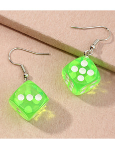 E1361 Lime Green 3D Dice Earrings - Iris Fashion Jewelry