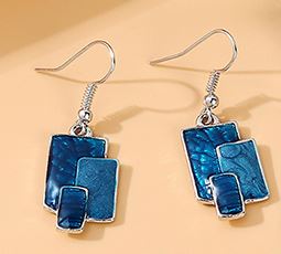 E939 Silver Turquoise Blue Baked Enamel Geometric Earrings - Iris Fashion Jewelry