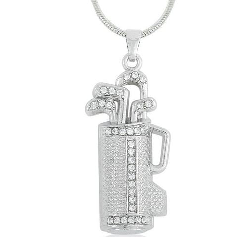 N443 Silver Rhinestone Golf Club Bag Necklace with FREE Earrings - Iris Fashion Jewelry