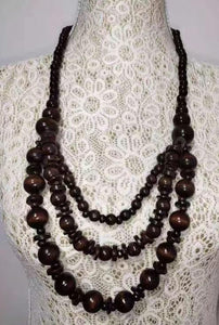 N1377 Brown Layered Wooden Necklace with FREE Earrings - Iris Fashion Jewelry