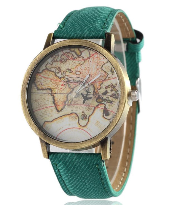 W423 Green Band World Traveler Collection Quartz Watch - Iris Fashion Jewelry