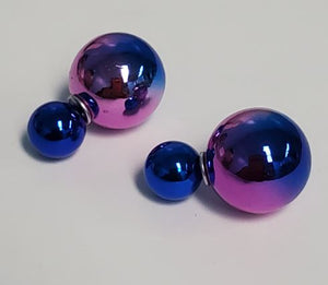 *E321 Royal Blue & Purple Two Tone Double Ball Earrings - Iris Fashion Jewelry