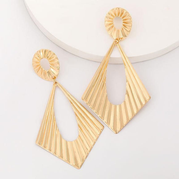E737 Large Gold Textured Art Deco Earrings - Iris Fashion Jewelry