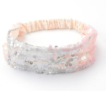 H356 Light Pink Silver & Beige Sequin Head Band for Adults - Iris Fashion Jewelry