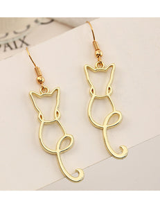 E1209 Gold Cat Silhouette Earrings - Iris Fashion Jewelry