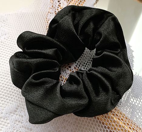 H781 Black Sateen Hair Scrunchie - Iris Fashion Jewelry