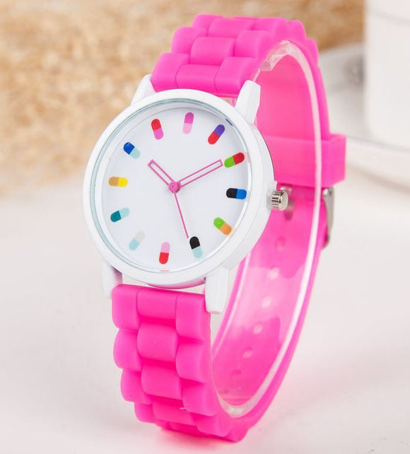 W538 Hot Pink Colorful Silicone Collection Quartz Watch - Iris Fashion Jewelry