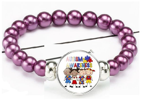 B1014 Purple Pearlized Bead Autism Awareness Bracelet - Iris Fashion Jewelry