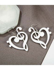 E1806 White Acrylic Music Note Heart "Love Notes" Earrings - Iris Fashion Jewelry