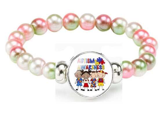B988 Pink & Green Pearl Bead Autism Awareness Bracelet - Iris Fashion Jewelry