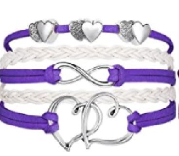 B780 Lavender & White Hearts Leather Layer Bracelet - Iris Fashion Jewelry
