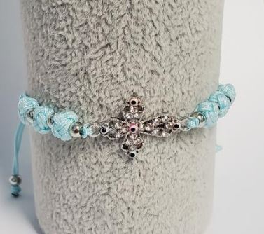 B94 Light Blue Cord Rhinestone Cross Bracelet - Iris Fashion Jewelry