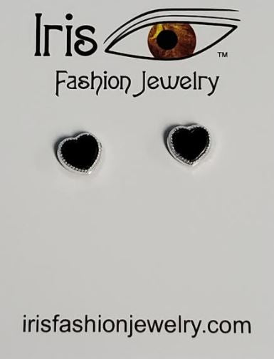 *E1102 Silver Black Heart Magnetic Earrings - Iris Fashion Jewelry