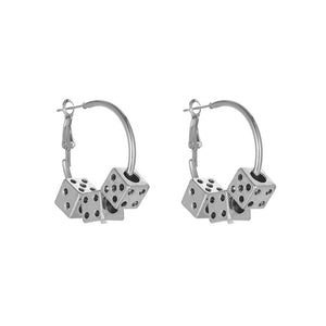 E1698 Silver Hoop with Dice Earrings - Iris Fashion Jewelry