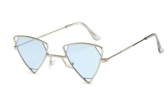S104 Light Blue Lens Silver Metal Frame Triangle Sunglasses - Iris Fashion Jewelry