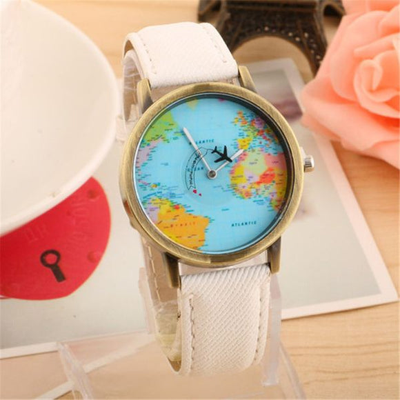 W106 White Band Globe Collection Quartz Watch - Iris Fashion Jewelry