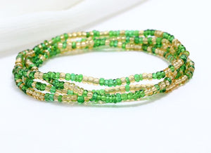 B1103 Green & Champagne Seed Beads Strand Bracelet - Iris Fashion Jewelry