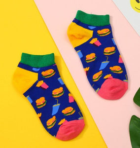 SF305 Royal Blue Cheeseburger & Soda Low Cut Socks - Iris Fashion Jewelry