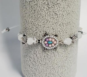 B122 White Bead Turtle Cord Bracelet - Iris Fashion Jewelry
